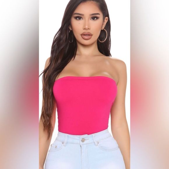 NWT Fashion Nova sheer mesh like Tube Bodysuit Coral Large - Picture 1 of 12